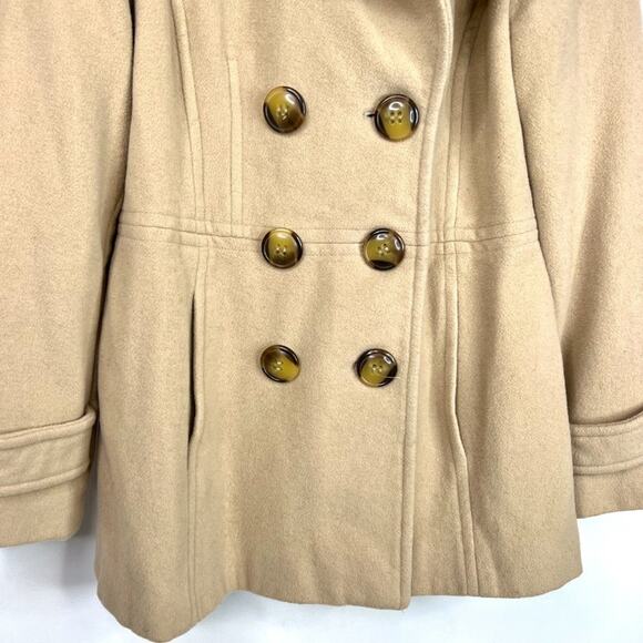 London Fog Tan Big Button Double Breasted Peacoat Medium - Picture 3 of 11